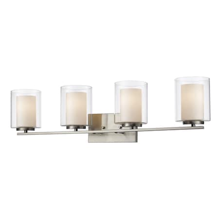 Z-Lite Willow 4 Light Vanity, Brushed Nickel & Clear Outside with Matte Opal Inside 426-4V-BN